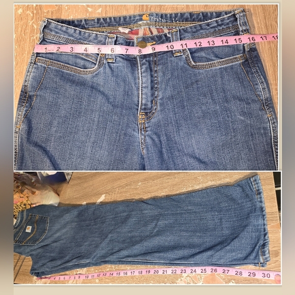 Carhartt Relaxed Fit Flannel Lined Straight Leg Jeans Women's 8 Measures 32X30 - Picture 9 of 9